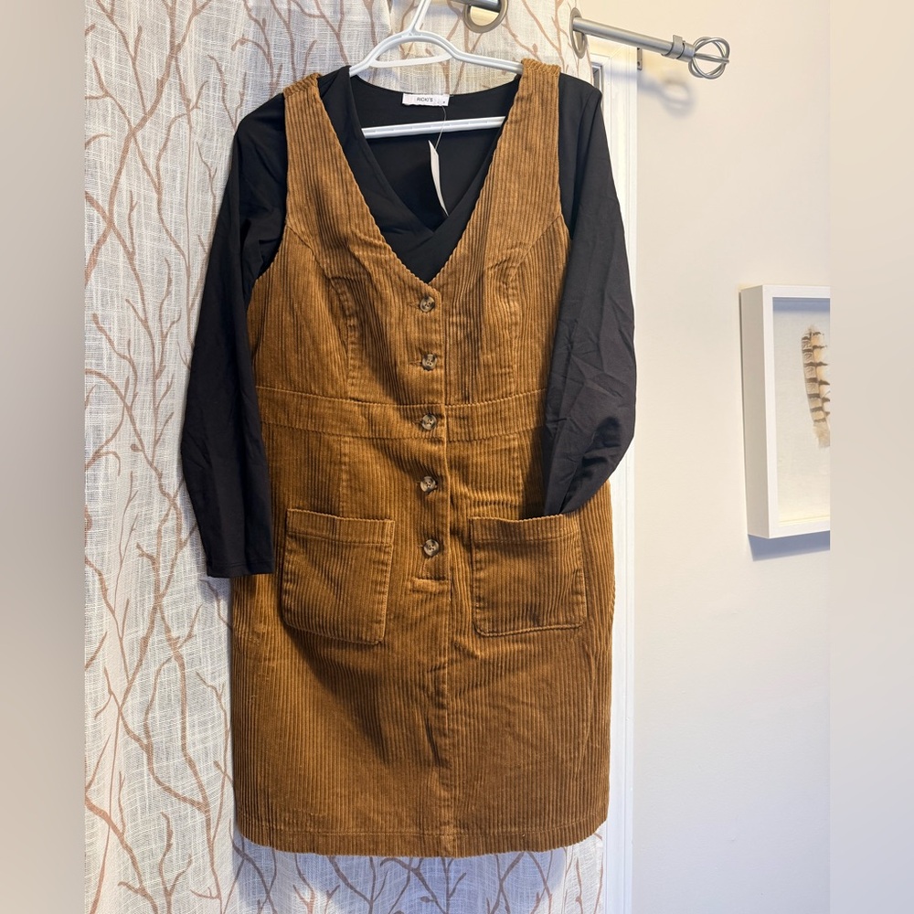NWT Brown Corduroy Pinafore Dress with FREE NWT black body suit
